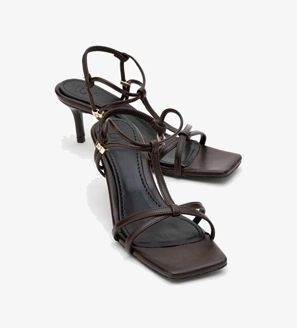 GIBSON Kahverengi Kare Burunlu Kadın Topuklu Sandalet - Görsel 1