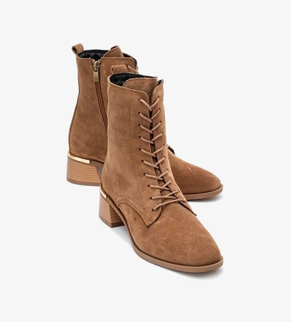 AVIA Toprak Süet Hakiki Deri Hakiki Deri Kadın Kalın Topuklu Bot - Görsel 1