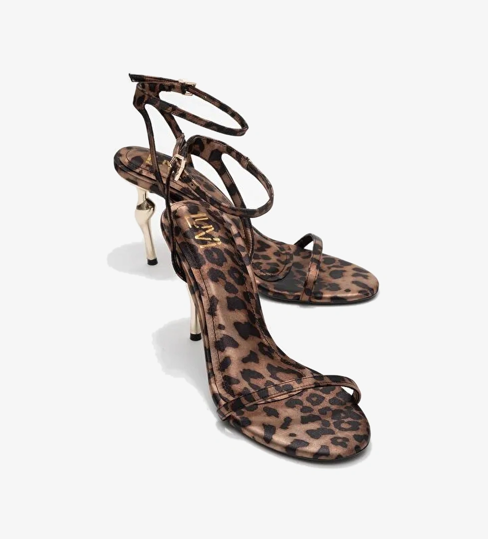 JASMİN Siyah Sarı Desenli Tek Bantlı Kadın Topuklu Ayakkabı - Görsel 1