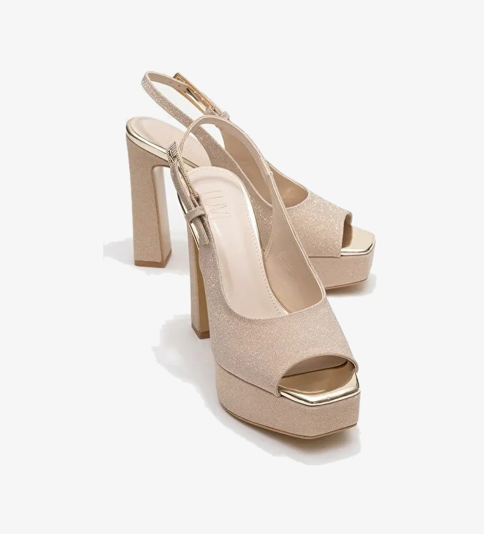 GLORA Altın Simli Kadın Platform Topuklu Abiye Ayakkabı - Görsel 1