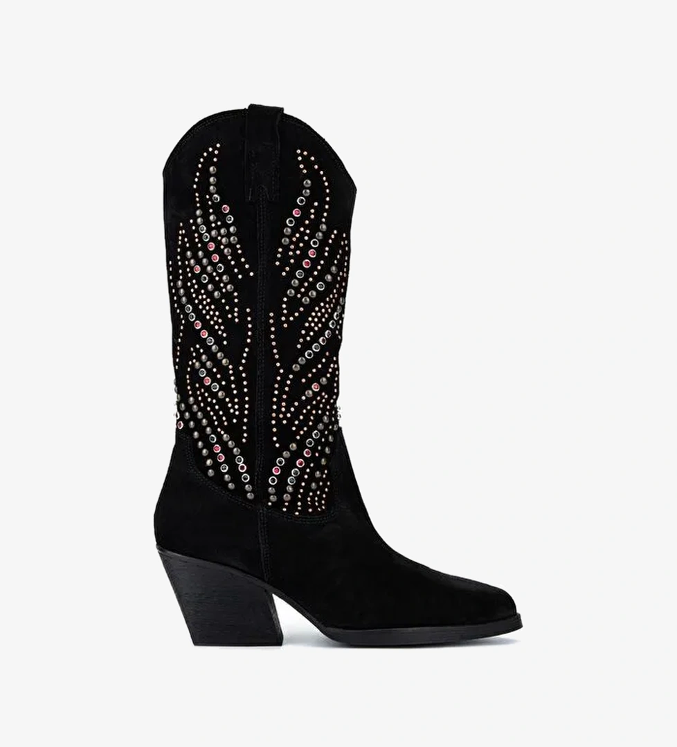 Valmenti Kadın Hakiki Deri Siyah Süet Western Bot - Görsel 1