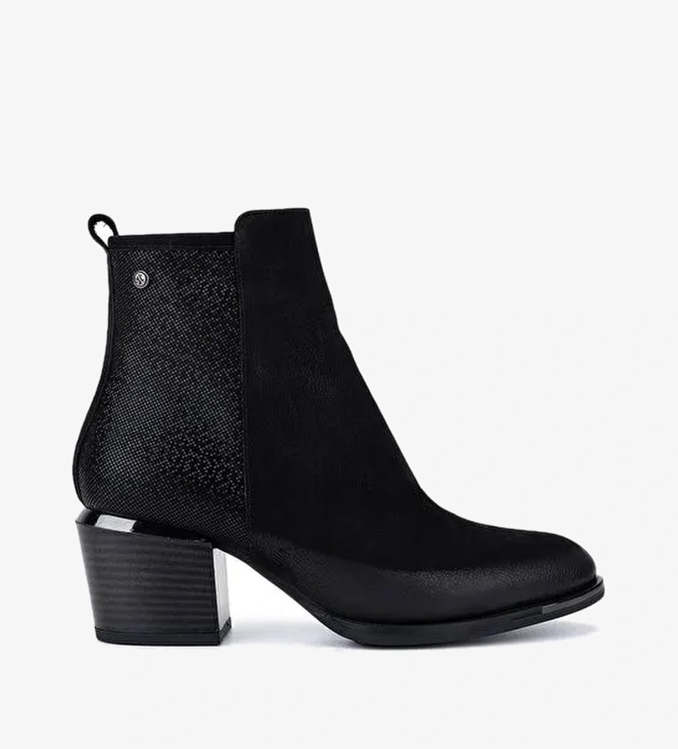 Tamer Tanca Kadın Siyah Nubuk Topuklu Bot - Görsel 1