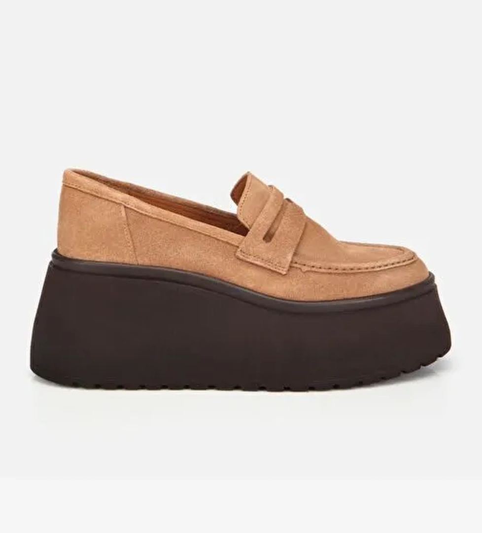 Kadın Süet Deri Taba Dolgu Topuklu Günlük Loafer 01AYH315720A340 - Görsel 1