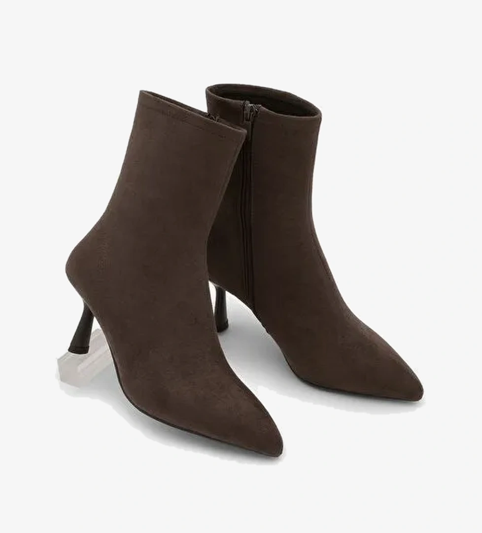 Kadın Topuklu Bot Sivri Burun Kadeh Ökçe Günlük Klasik Bot Tepon Kahve Süet - Görsel 1
