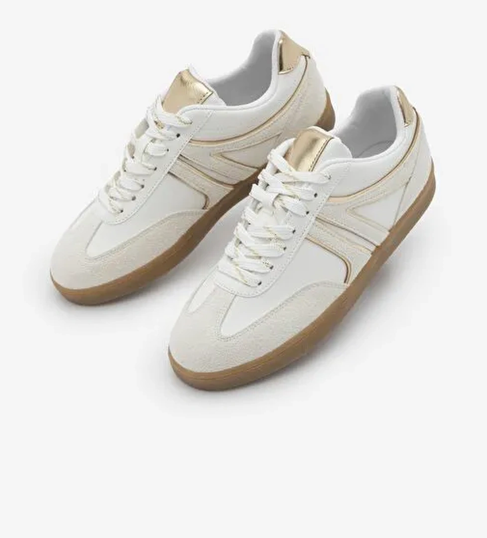 Kadın Sneaker Bağcıklı Retro Spor Ayakkabı Denor Altın - Görsel 1
