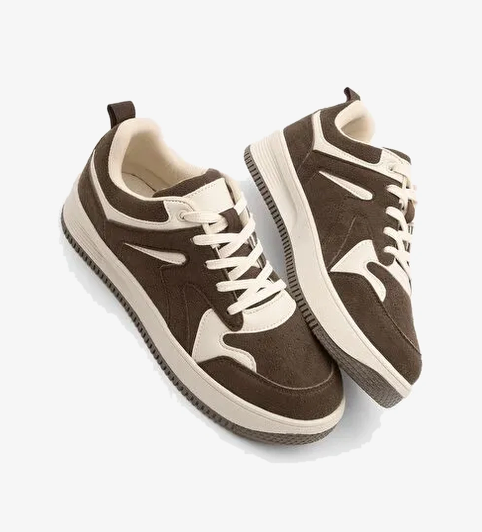 Kadın Sneaker Çok Parçalı Spor Ayakkabı Gosfin Kahve Süet - Görsel 1