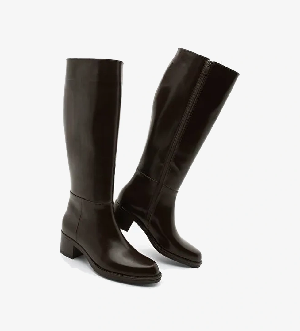 Kadın Fermuarlı Günlük Topuklu Çizme Fabes Kahve - Görsel 1