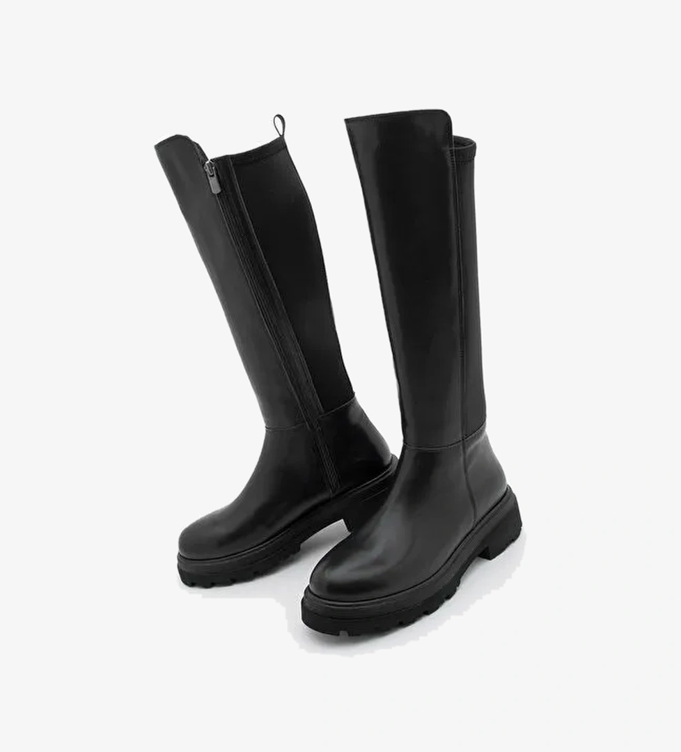 Kadın Streç Kalın Taban Günlük Çizme Zineva Siyah - Görsel 1