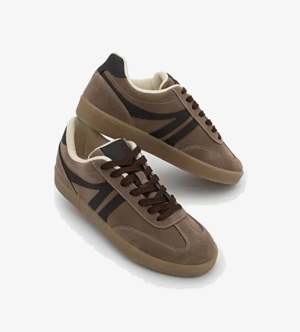 Kadın Sneaker Bağcıklı Düz Taban Spor Ayakkabı Tiyone Vizon