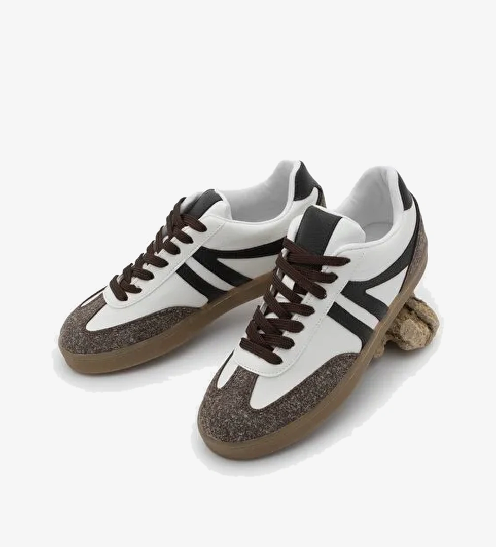 Kadın Sneaker Bağcıklı Düz Taban Retro Spor Ayakkabı Enoy Kahve - Görsel 1