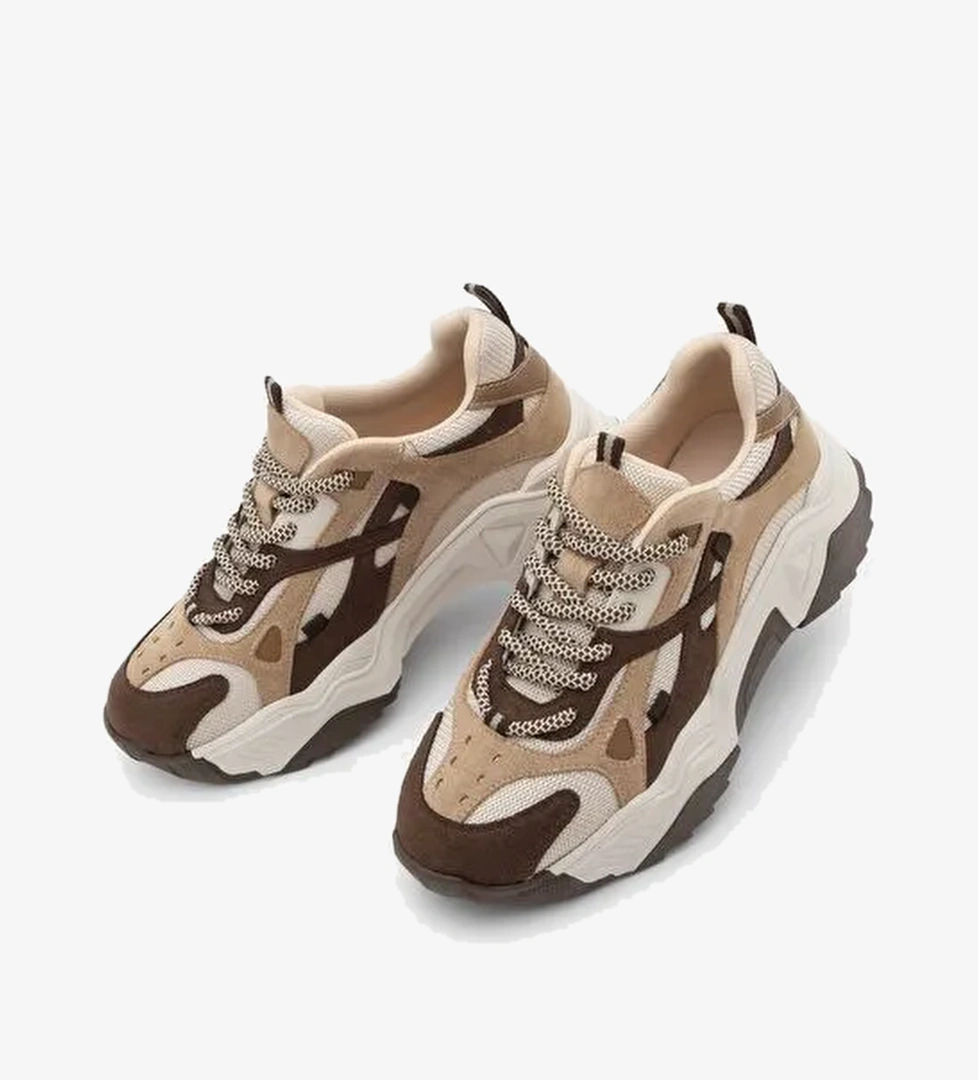 Kadın Yüksek Taban Sneaker Bağcıklı Spor Ayakkabı Edisa Kahve - Görsel 1