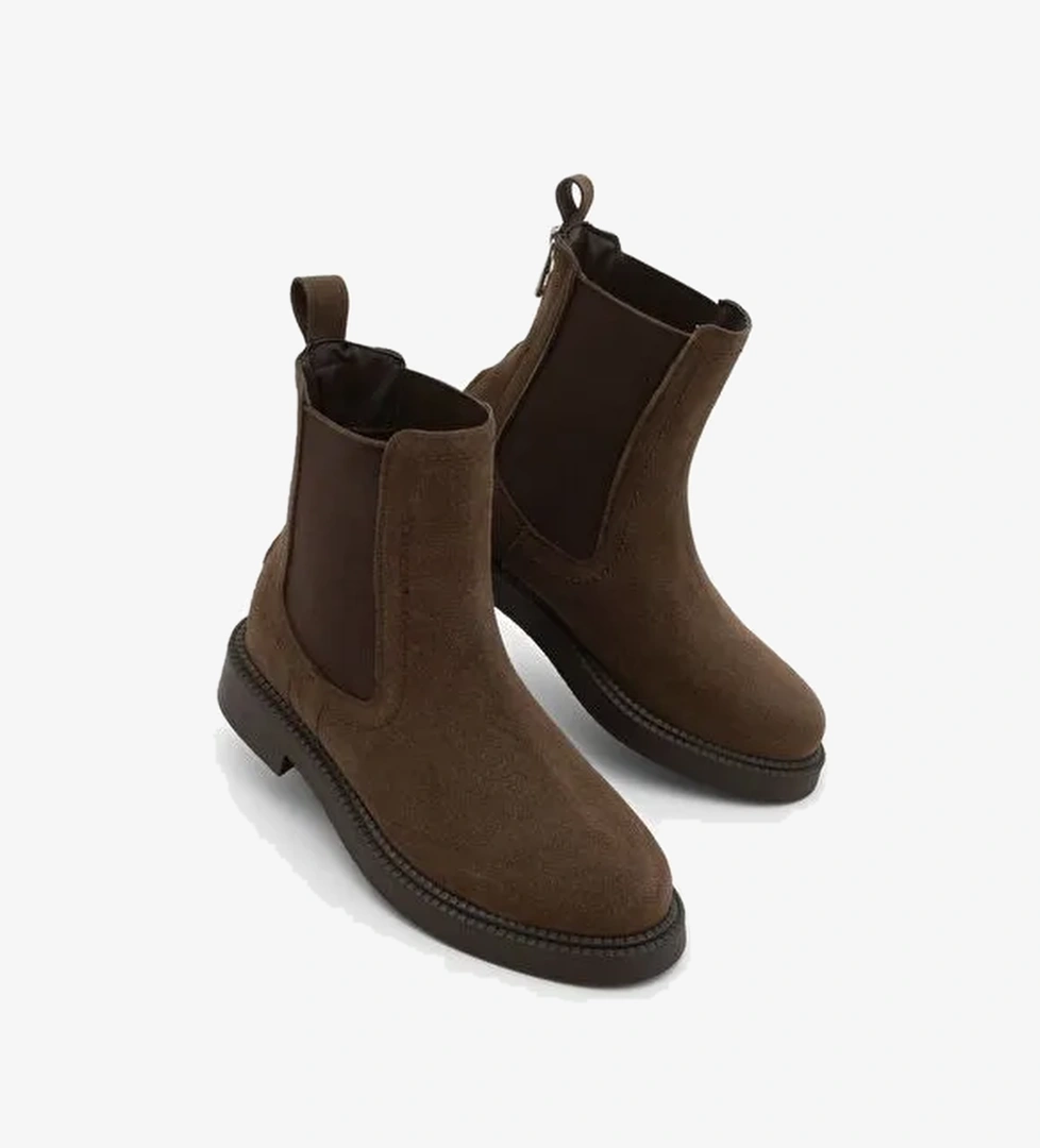 Kadın Lastikli Fermuar Aksesuarlı Günlük Bot Pinge Kahve Süet - Görsel 1