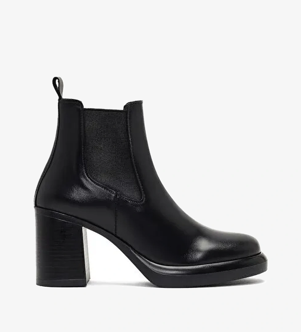 Kadın Siyah Kalın Topuklu Deri Chelsea Bot 25WFD188318 - Görsel 1