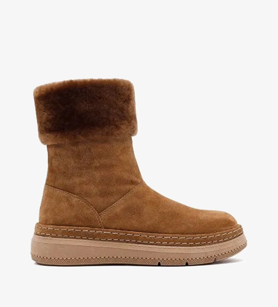 Kadın Taba Kalın Tabanlı Kürk Detaylı Süet Deri Bot 25WFD133410 - Görsel 1