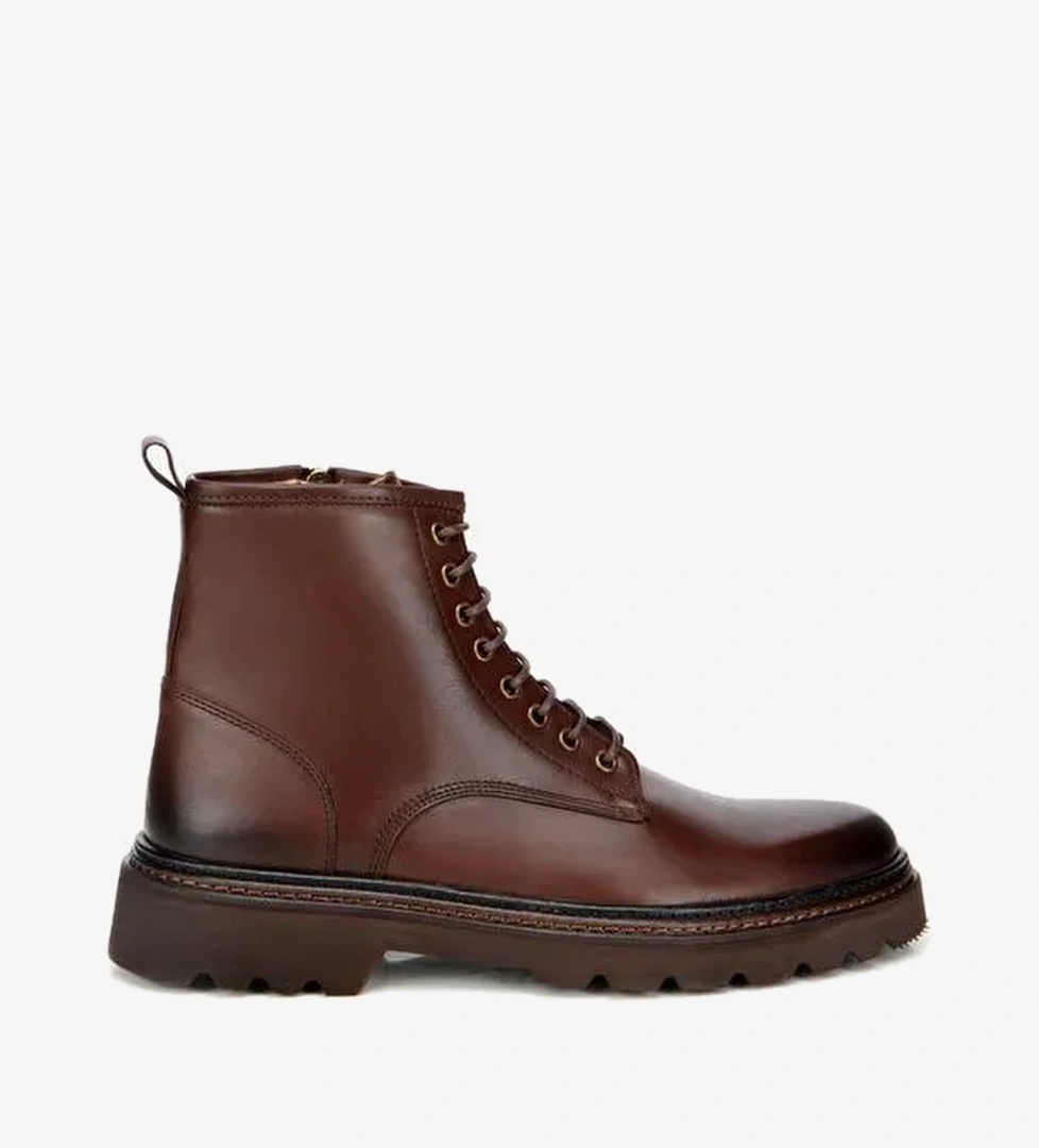 Erkek Deri Kahverengi Fermuarlı Kalın Tabanlı Casual Bot 02BOH312250A480 - Görsel 1