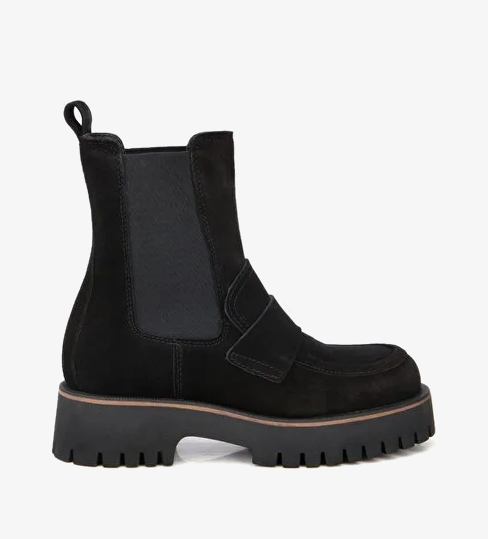 Kadın Süet Deri Siyah Lastik Detaylı Bantlı Düz Bot 01BOH318520A100 - Görsel 1