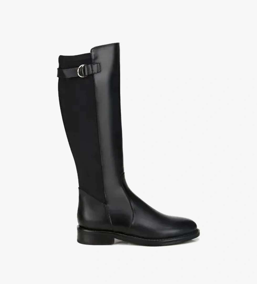 Kadın Deri Siyah Tokalı Streç Detaylı Düz Çizme 01CIH313460A100 - Görsel 1