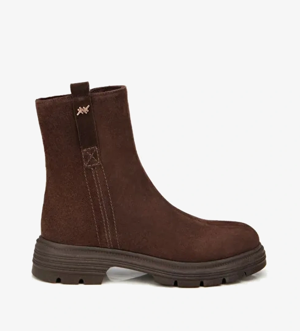 Kadın Süet Deri Kahverengi Kalın Tabanlı Bilekte Düz Bot 01BOH313480A480 - Görsel 1