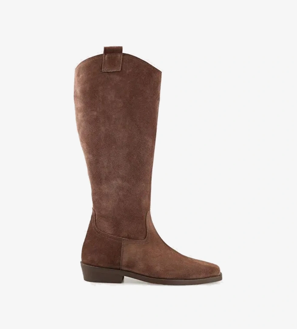 Kahve Deri Kadın Düz Çizme - Görsel 1