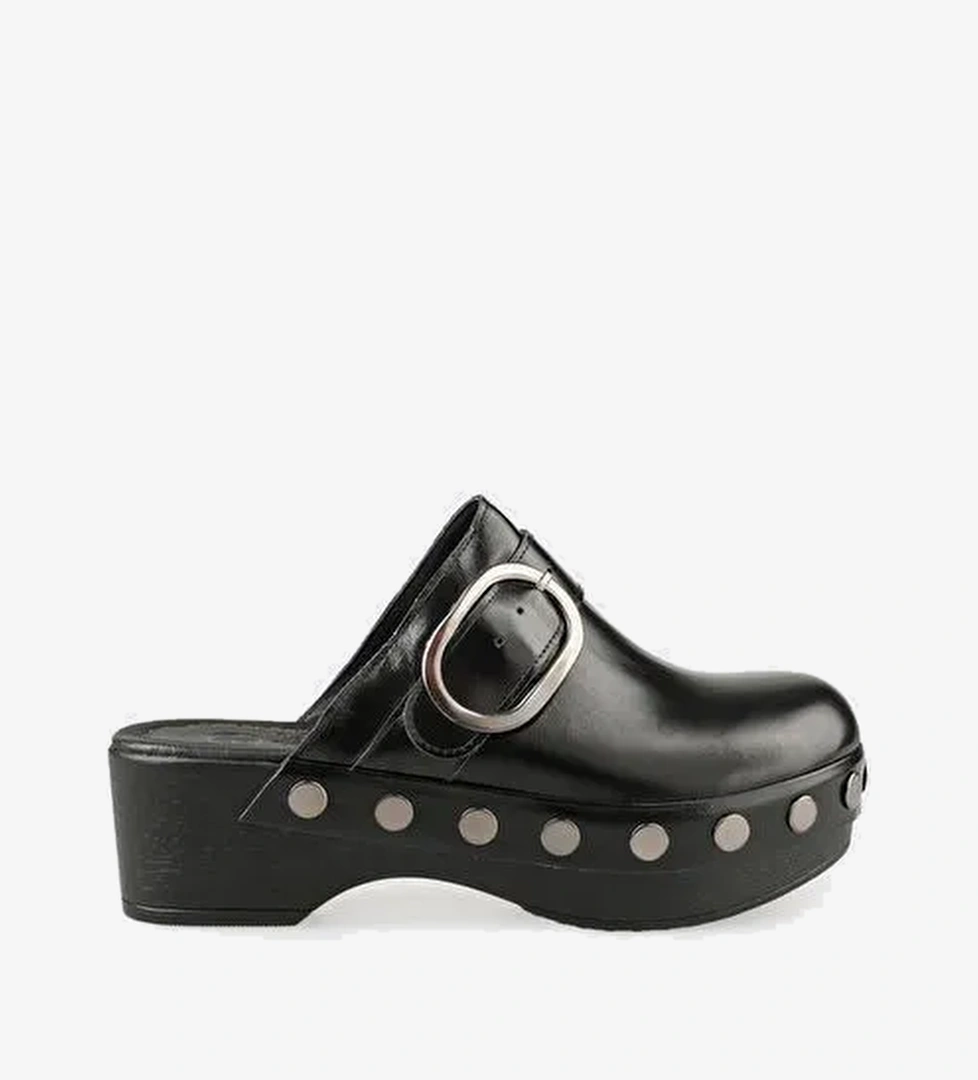 Siyah Deri Kadın Terlik - Görsel 1