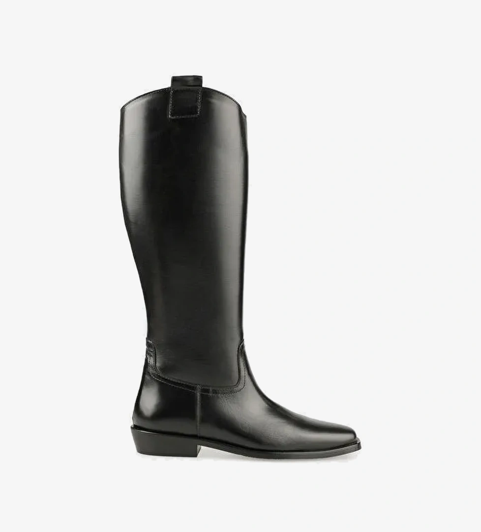 Siyah Deri Kadın Düz Çizme - Görsel 1