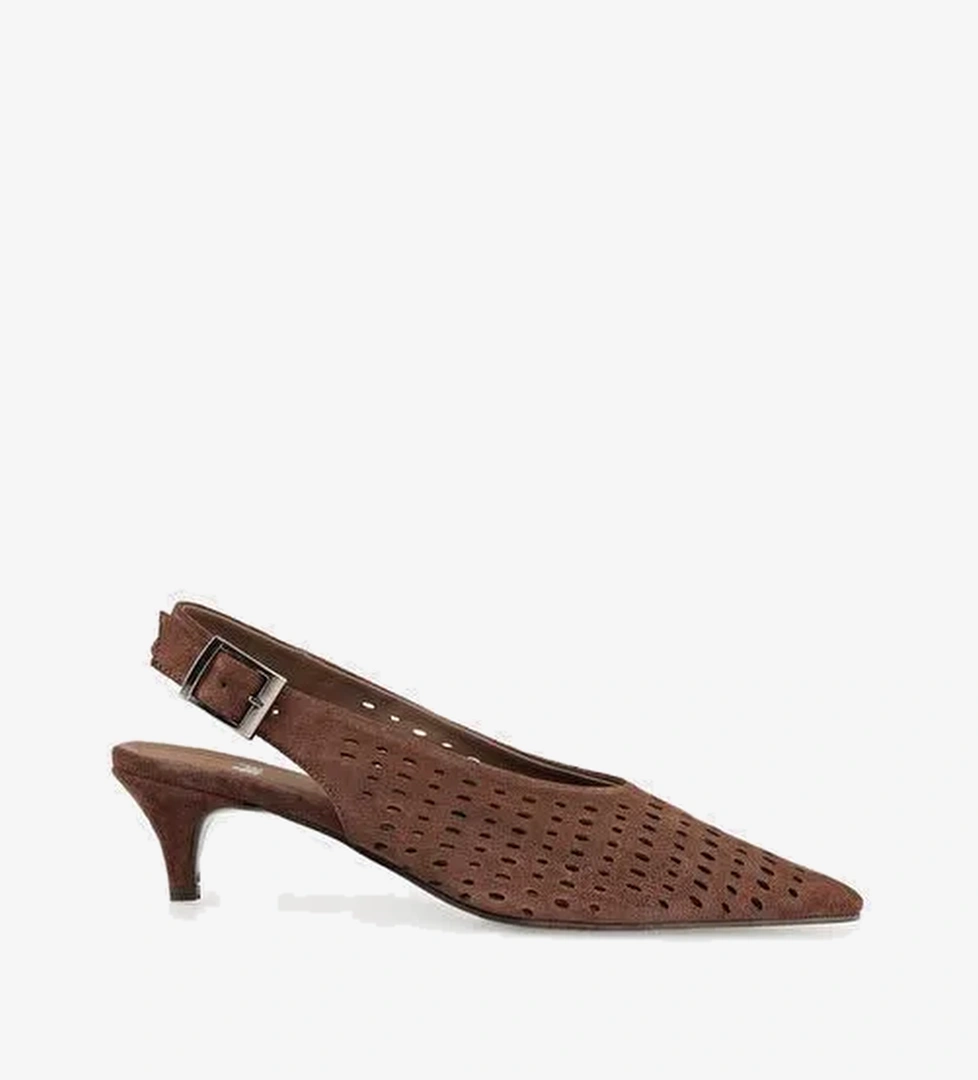 Kahve Deri Kadın Topuklu Ayakkabı - Görsel 1