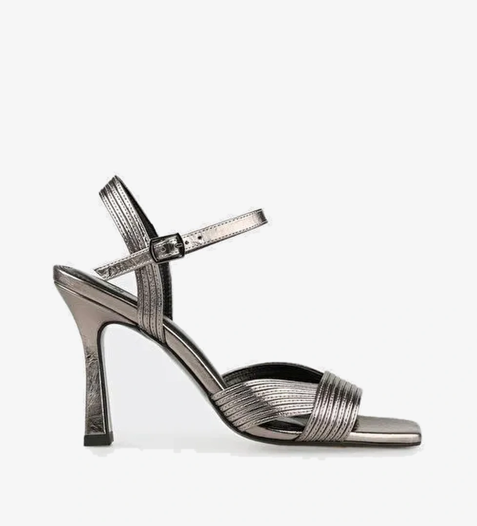 Platin Kadın Topuklu Sandalet - Görsel 1