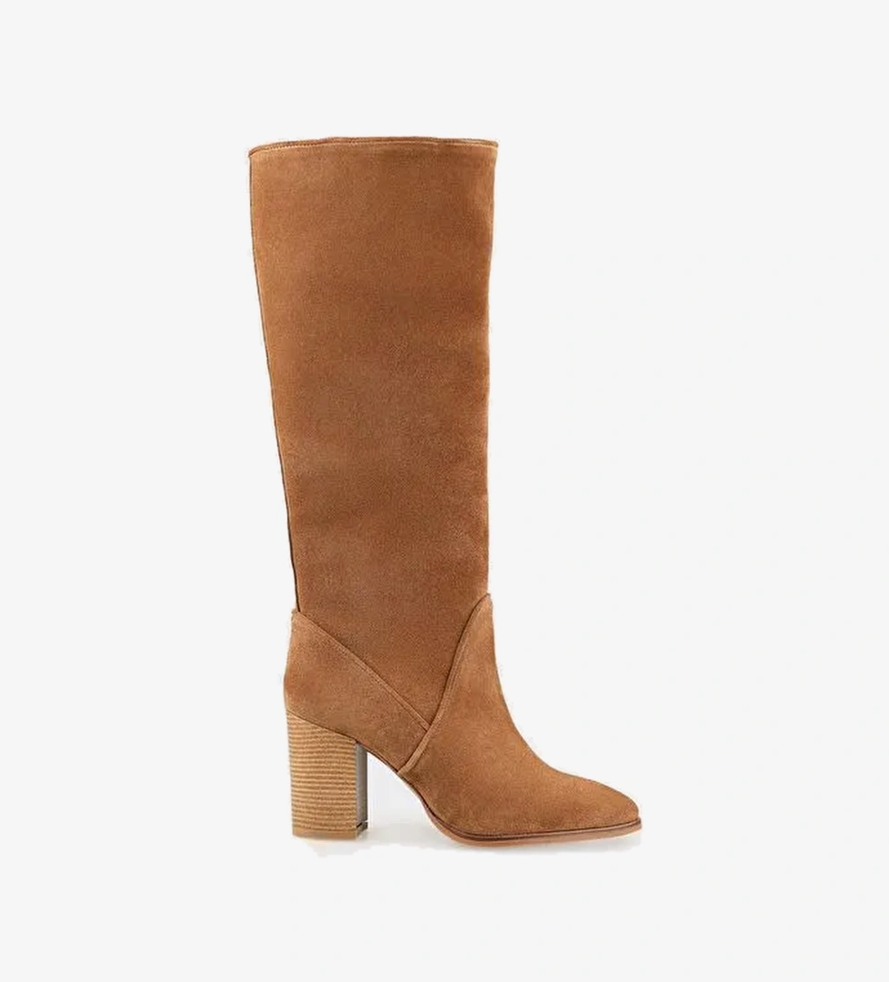 Taba Deri Kadın Topuklu Çizme - Görsel 1