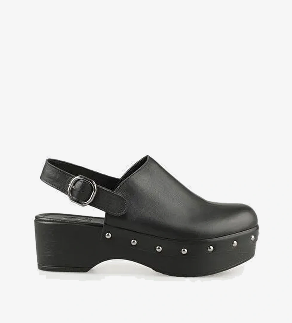 Siyah Deri Kadın Terlik - Görsel 1