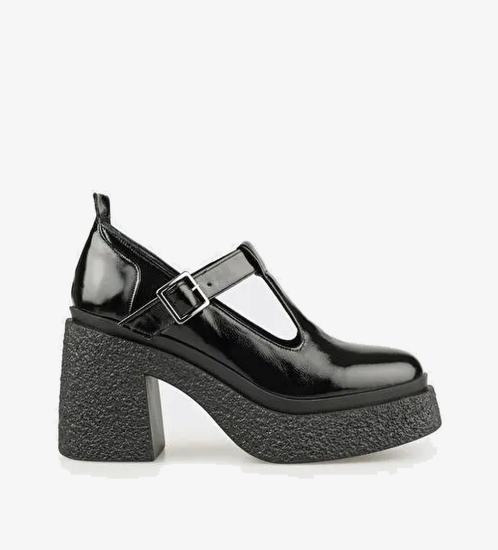 Siyah Deri Kadın Topuklu Ayakkabı - Görsel 1