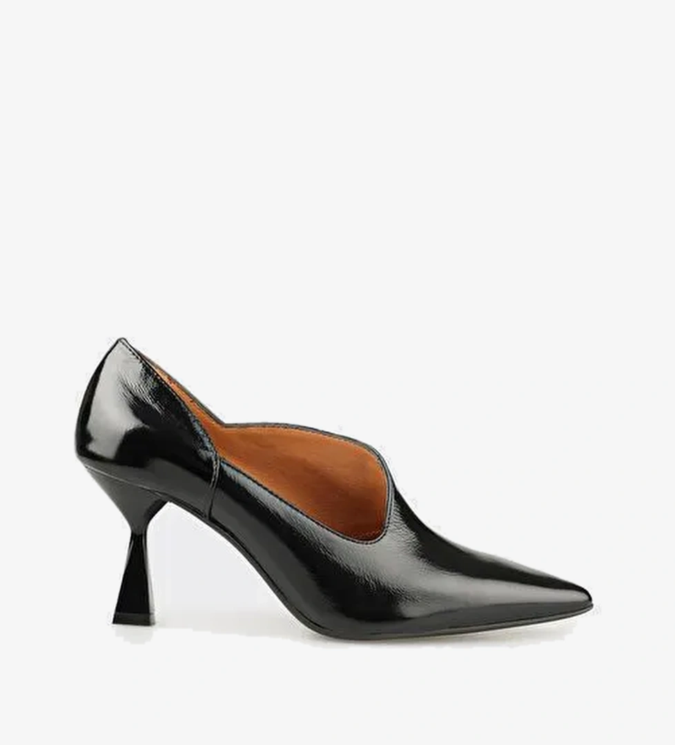 Siyah Deri Kadın Topuklu Ayakkabı - Görsel 1