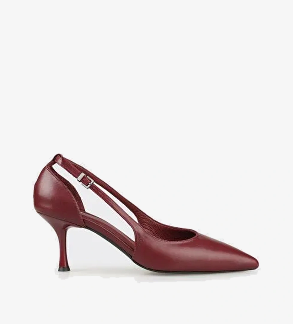 Bordo Deri Kadın Topuklu Ayakkabı - Görsel 1
