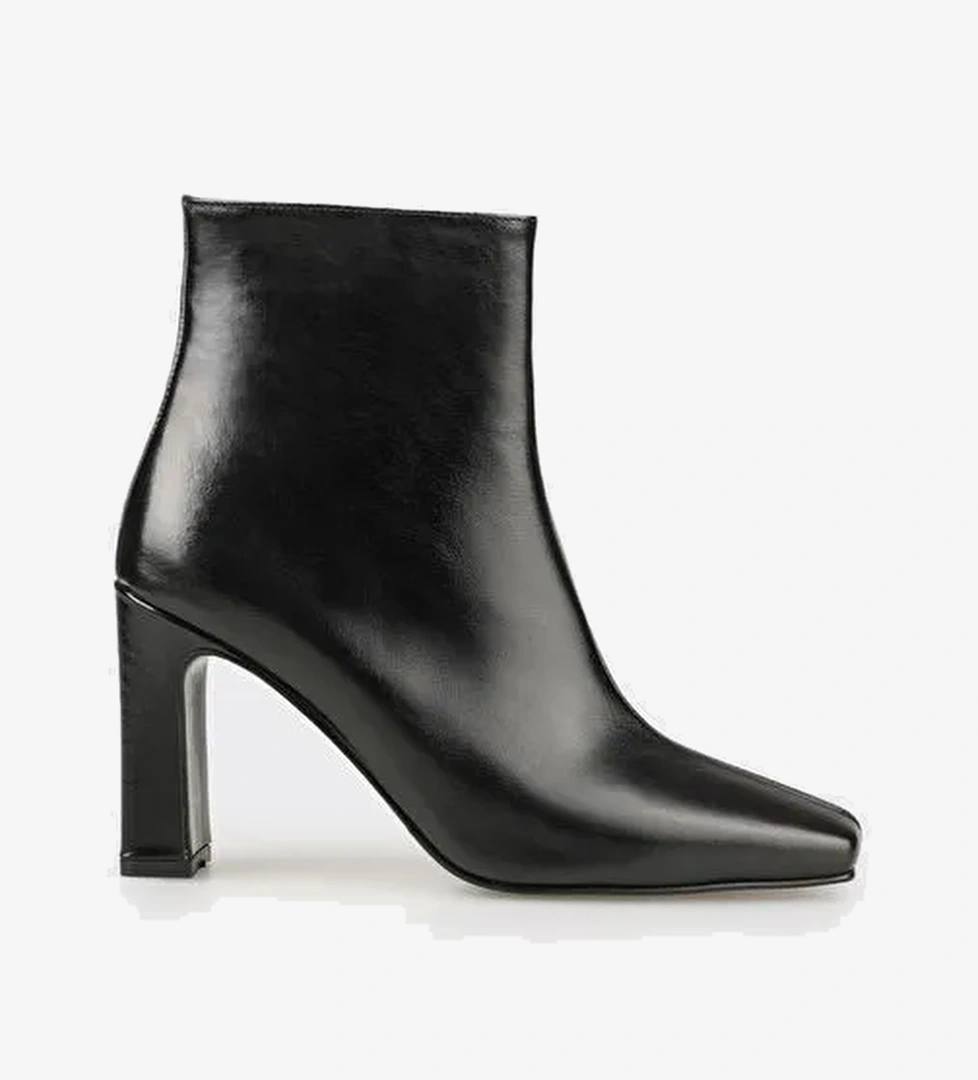 Siyah Deri Kadın Yüksek Topuk Bot - Görsel 1