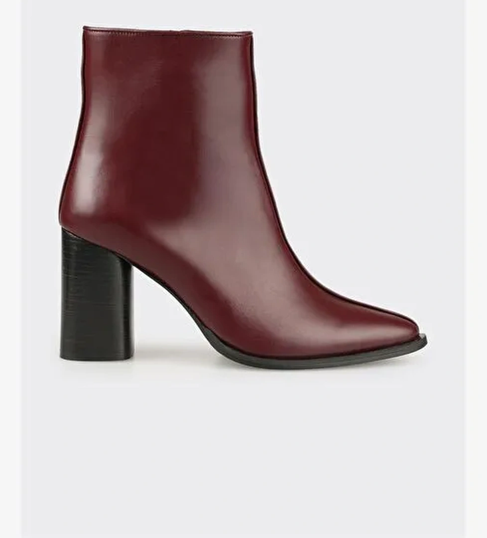 Bordo Deri Kadın Klasik Bot - Görsel 1