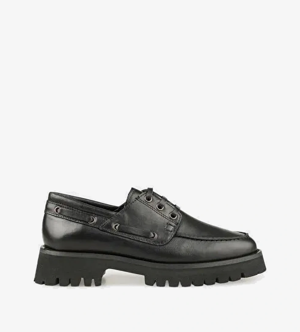 Siyah Deri Kadın Günlük Ayakkabı - Görsel 1