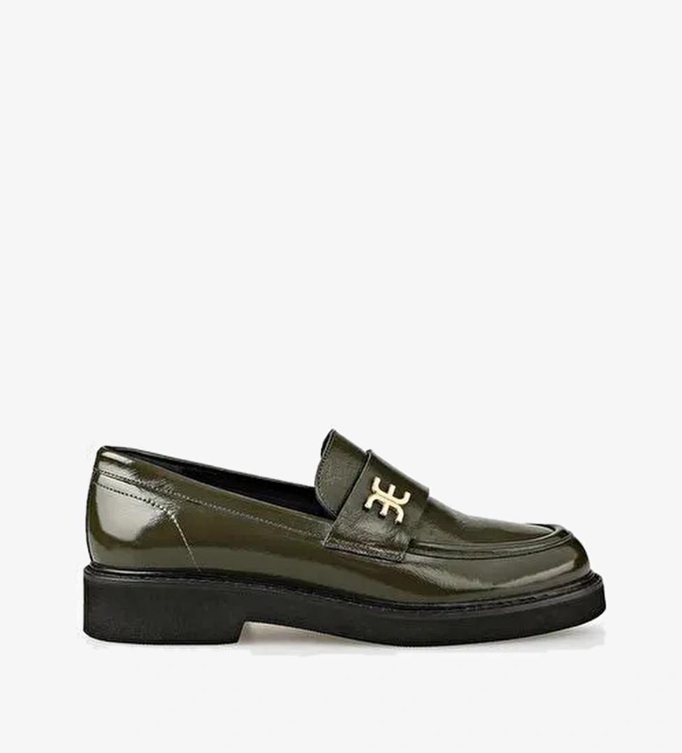 Haki Deri Kadın Günlük Ayakkabı - Görsel 1