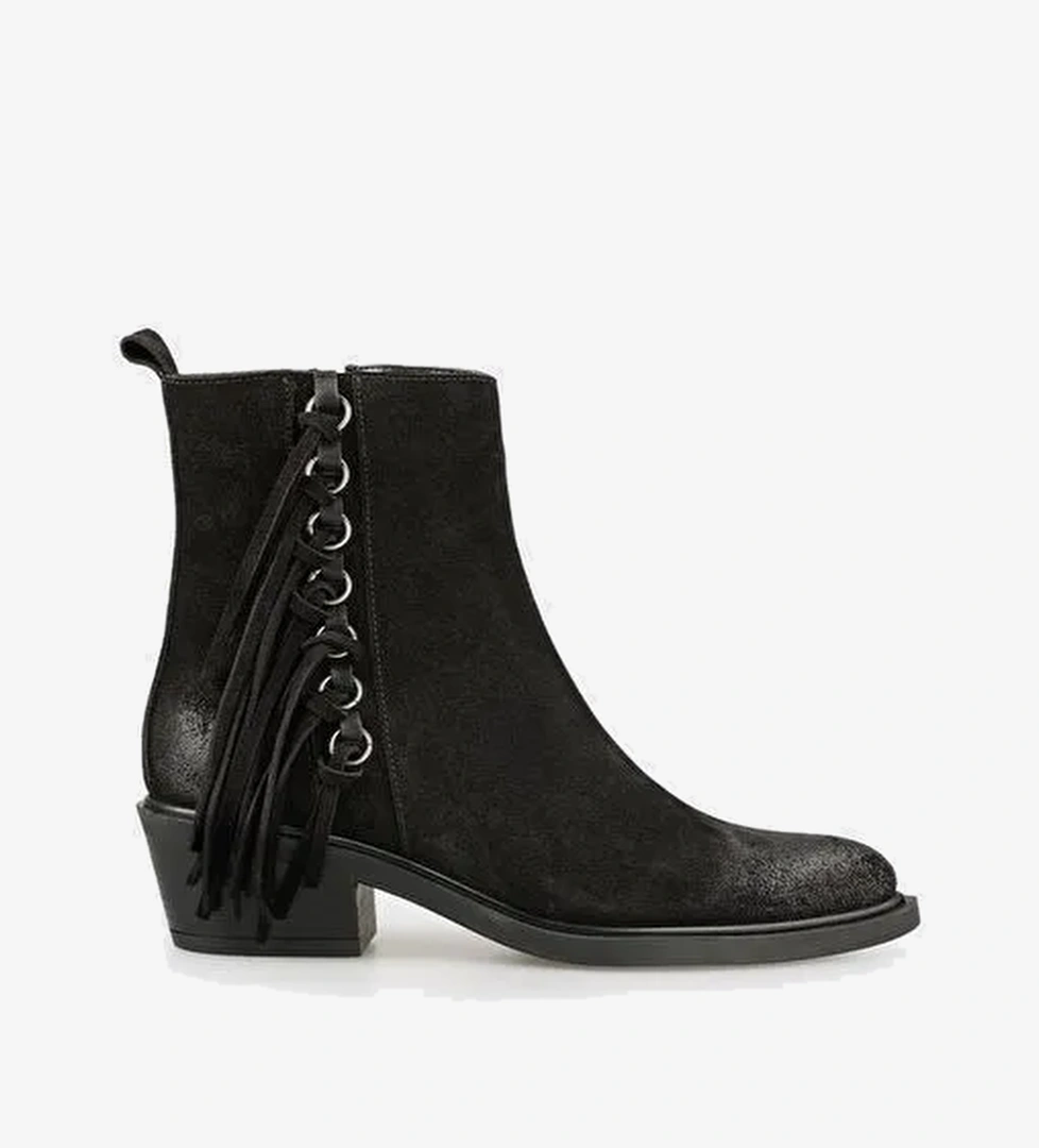 Siyah Deri Kadın Western Bot - Görsel 1