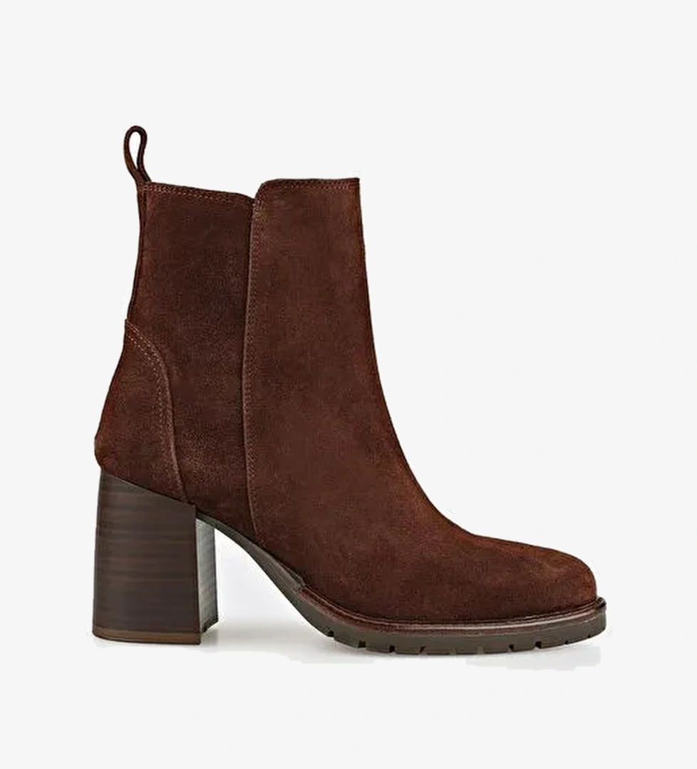 Kahve Deri Kadın Orta Topuk Bot - Görsel 1