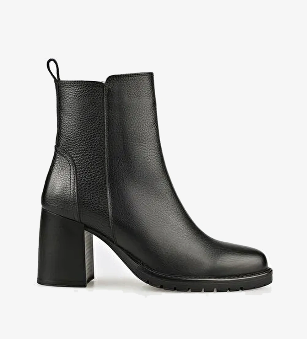 Siyah Deri Kadın Orta Topuk Bot - Görsel 1
