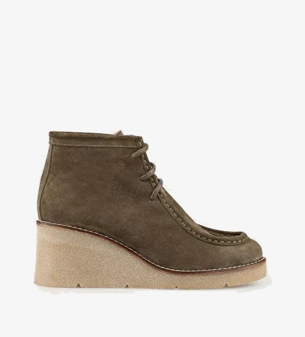 Haki Deri Kadın Klasik Bot - Görsel 1
