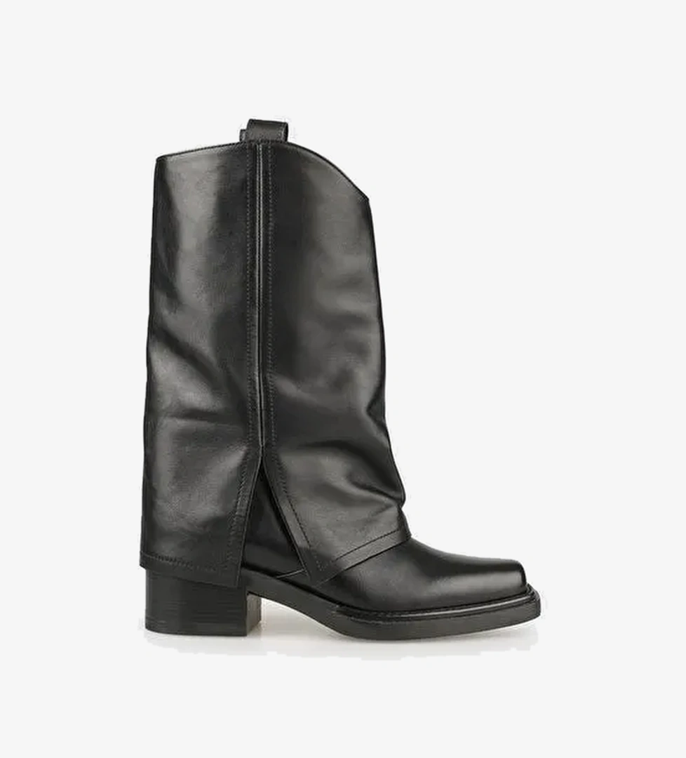 Siyah Deri Kadın Western Çizme - Görsel 1
