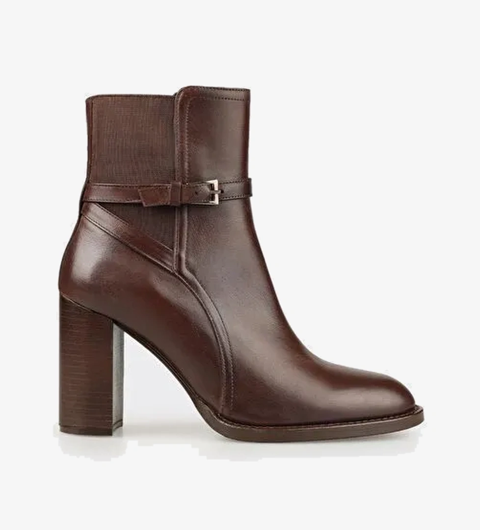 Kahve Deri Kadın Yüksek Topuk Bot - Görsel 1
