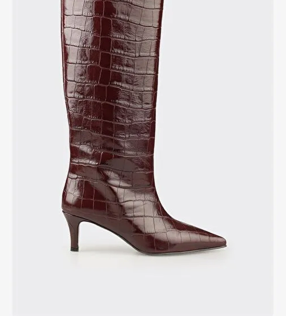 Bordo Deri Kadın Çizme - Görsel 1