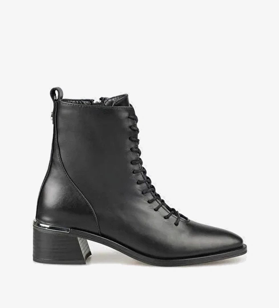 Siyah Deri Kadın Topuklu Bot - Görsel 1