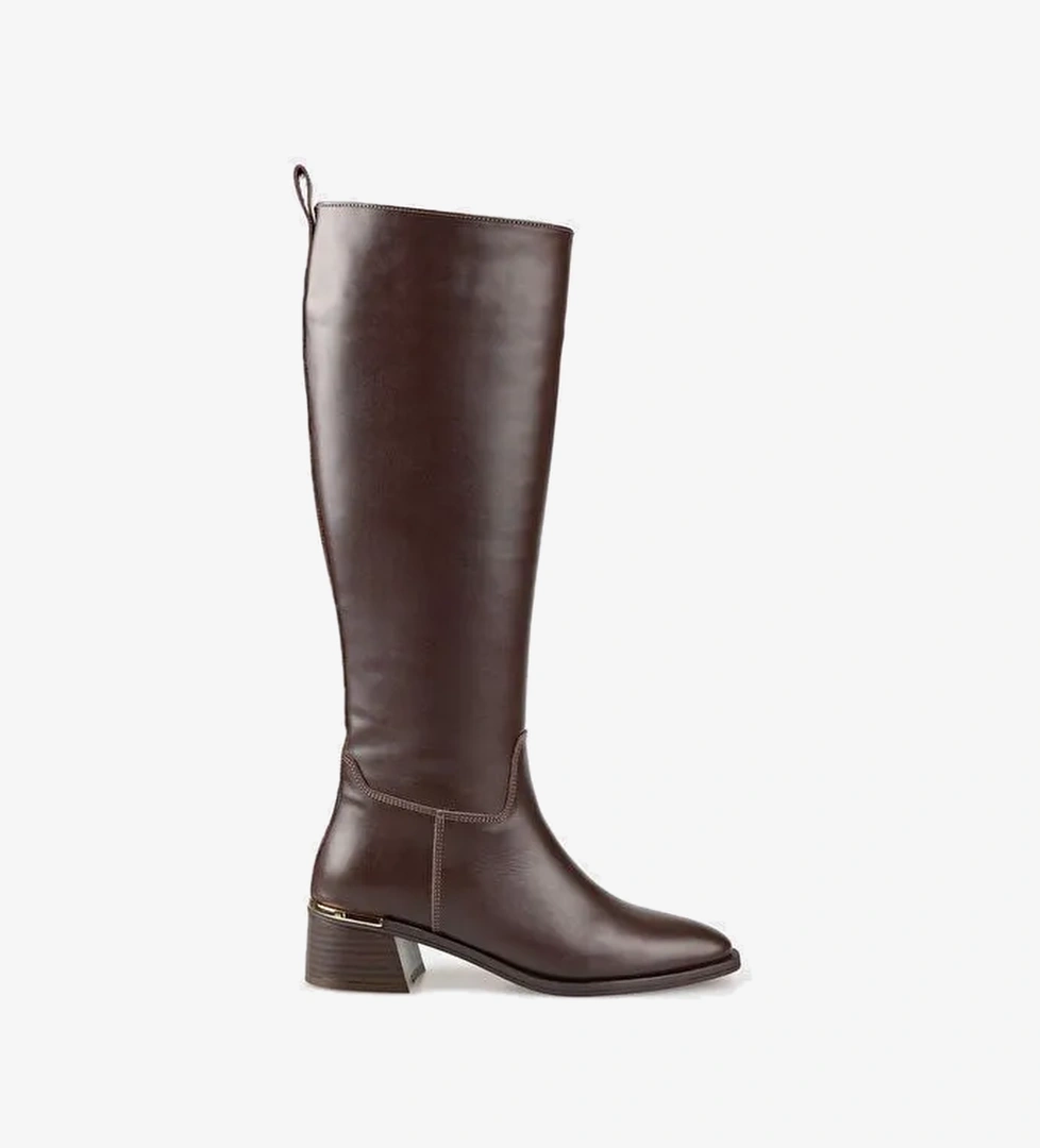 Kahve Deri Kadın Çizme - Görsel 1