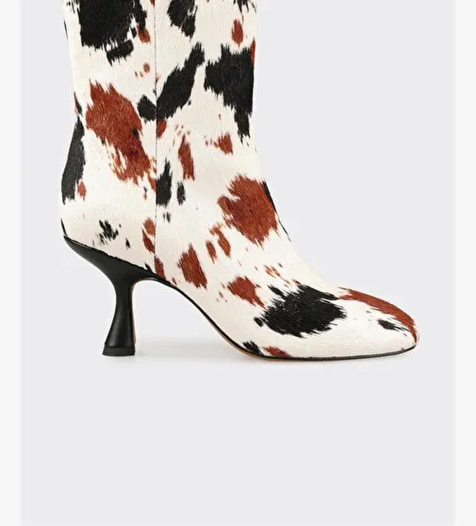 Multi Hayvan Desenli Deri Kadın Klasik Bot - Görsel 1