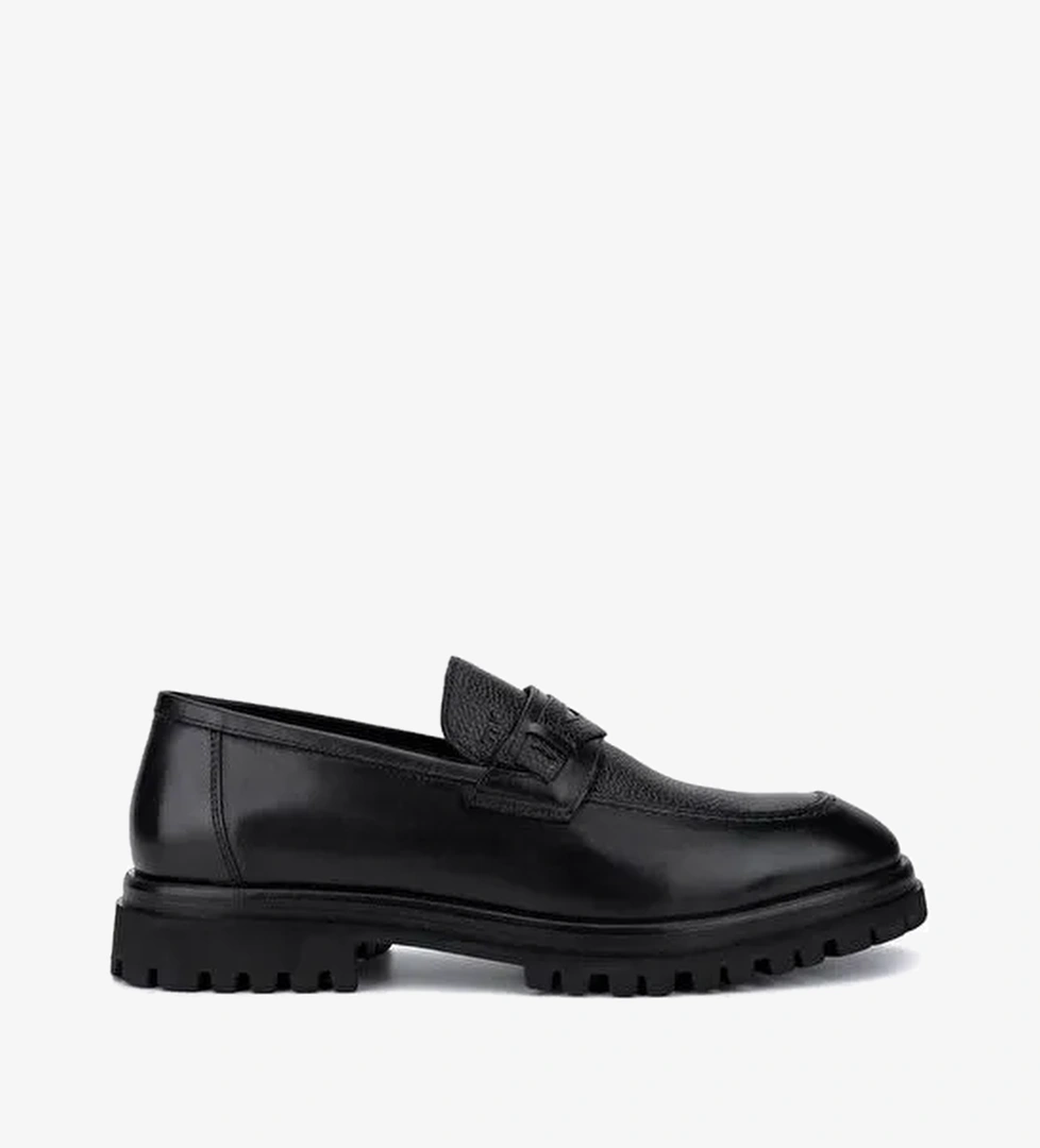 Tamer Tanca Erkek Hakiki Deri Siyah Loafer Ayakkabı - Görsel 1