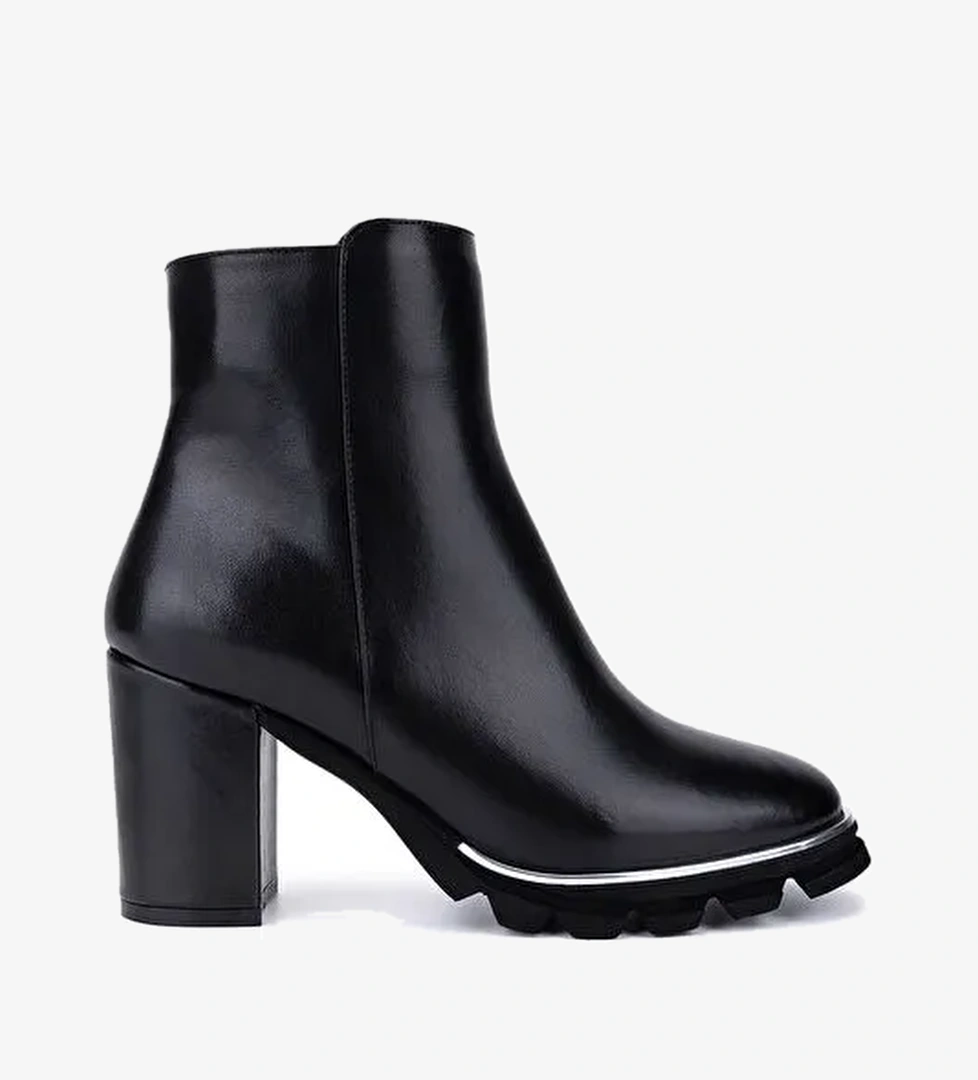Tamer Tanca Kadın Siyah Deri Topuklu Bot - Görsel 1