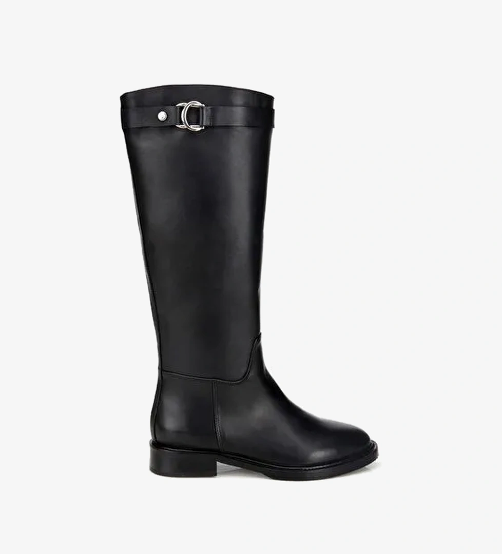 Kadın Deri Siyah Tokalı Binici Düz Çizme 01CIH313250A100 - Görsel 1