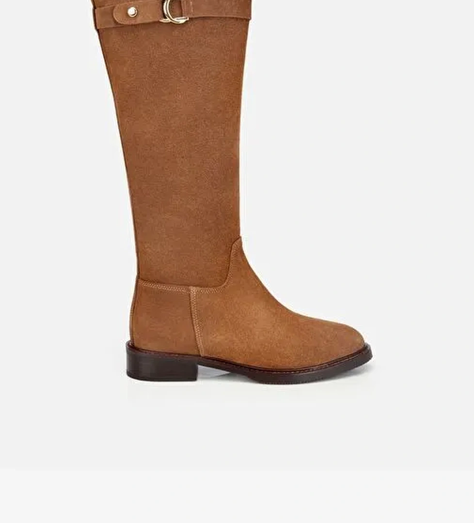 Kadın Süet Deri Taba Tokalı Binici Düz Çizme 01CIH317330A340 - Görsel 1